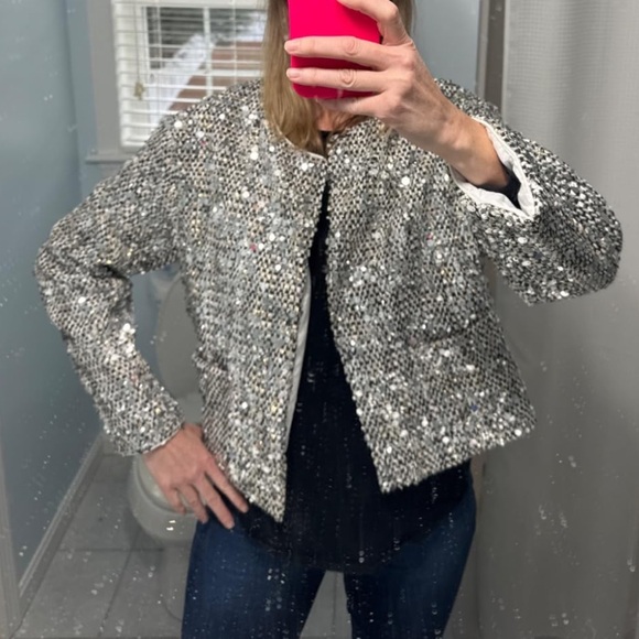 Sequin Embellished Jacket - Silver - Size Large (10-14) - Picture 12 of 13